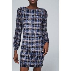 NWT White House Black‎ Market Long Sleeve Blouson Dress Amble Plaid Black Small